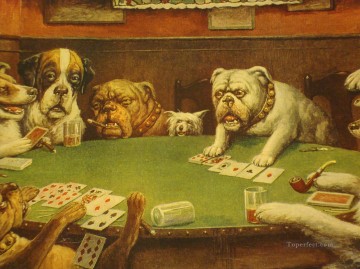 Dogs Playing Poker yellow Oil Paintings